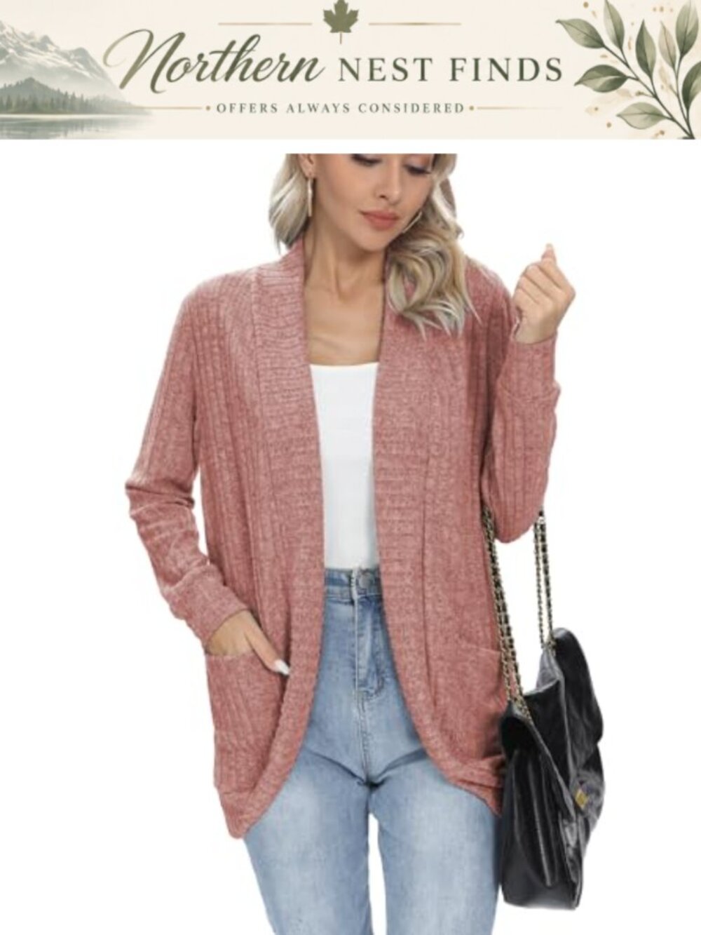 Open Front Cardigan Sweater Women Loose Fit Long Sleeve Lightweight Ribbed Knit